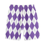 White And Purple Argyle Pattern Print Cotton Shorts
