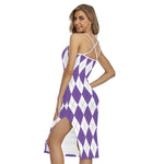 White And Purple Argyle Pattern Print Cross Back Cami Dress