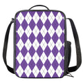 White And Purple Argyle Pattern Print Crossbody Lunch Bag