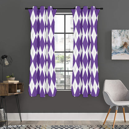White And Purple Argyle Pattern Print Curtain