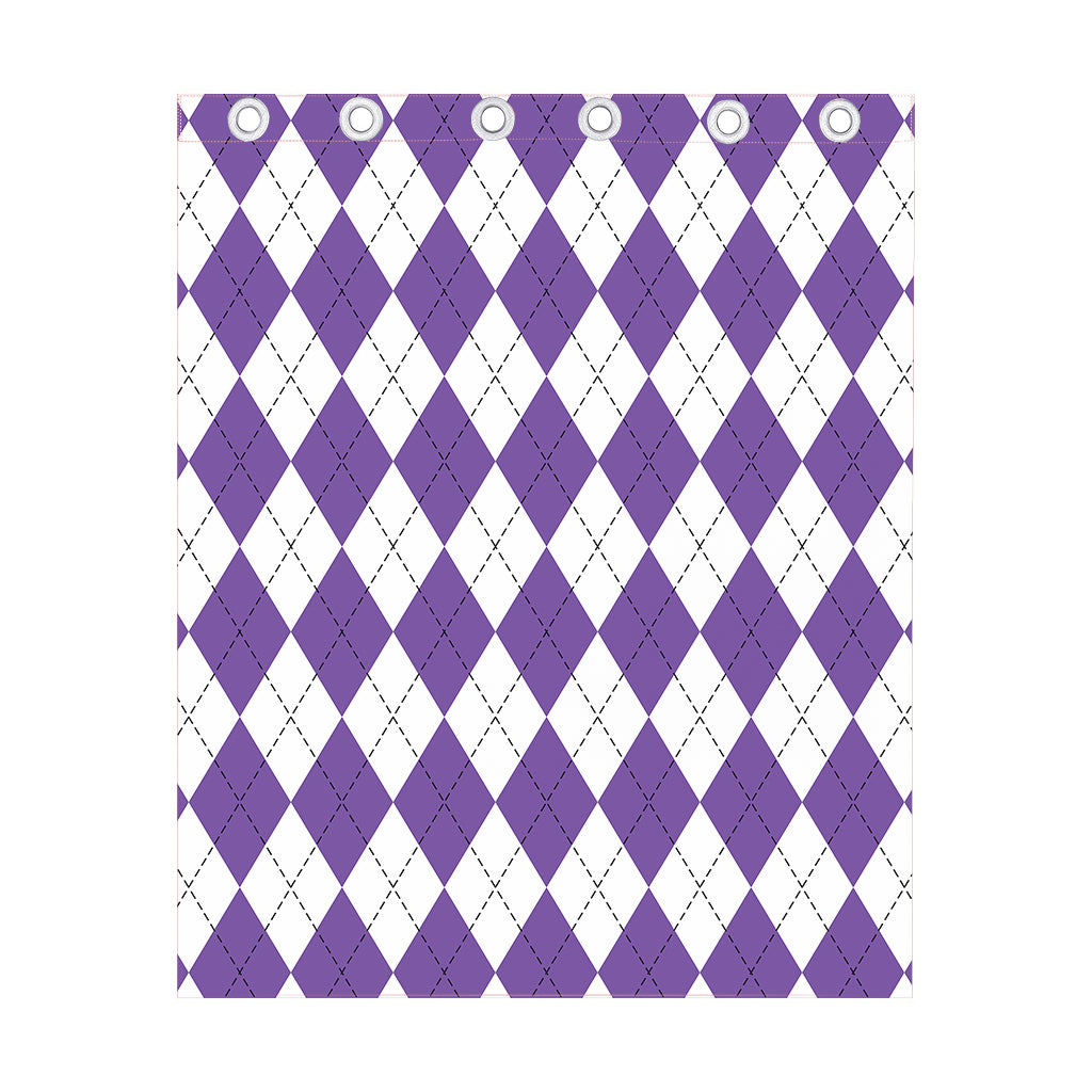 White And Purple Argyle Pattern Print Curtain
