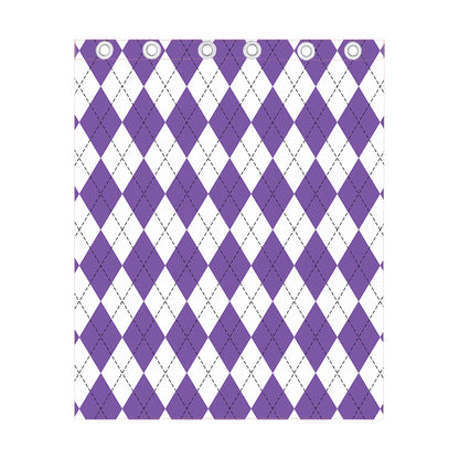 White And Purple Argyle Pattern Print Curtain