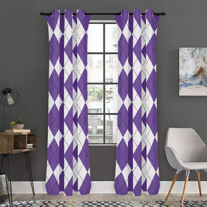 White And Purple Argyle Pattern Print Curtain