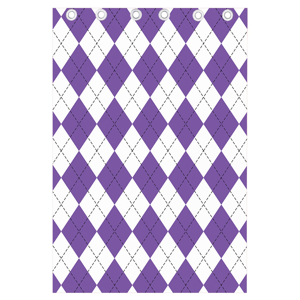 White And Purple Argyle Pattern Print Curtain