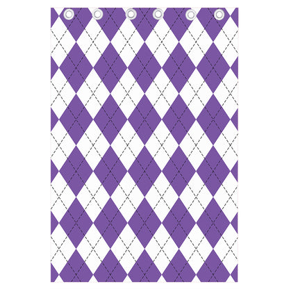 White And Purple Argyle Pattern Print Curtain