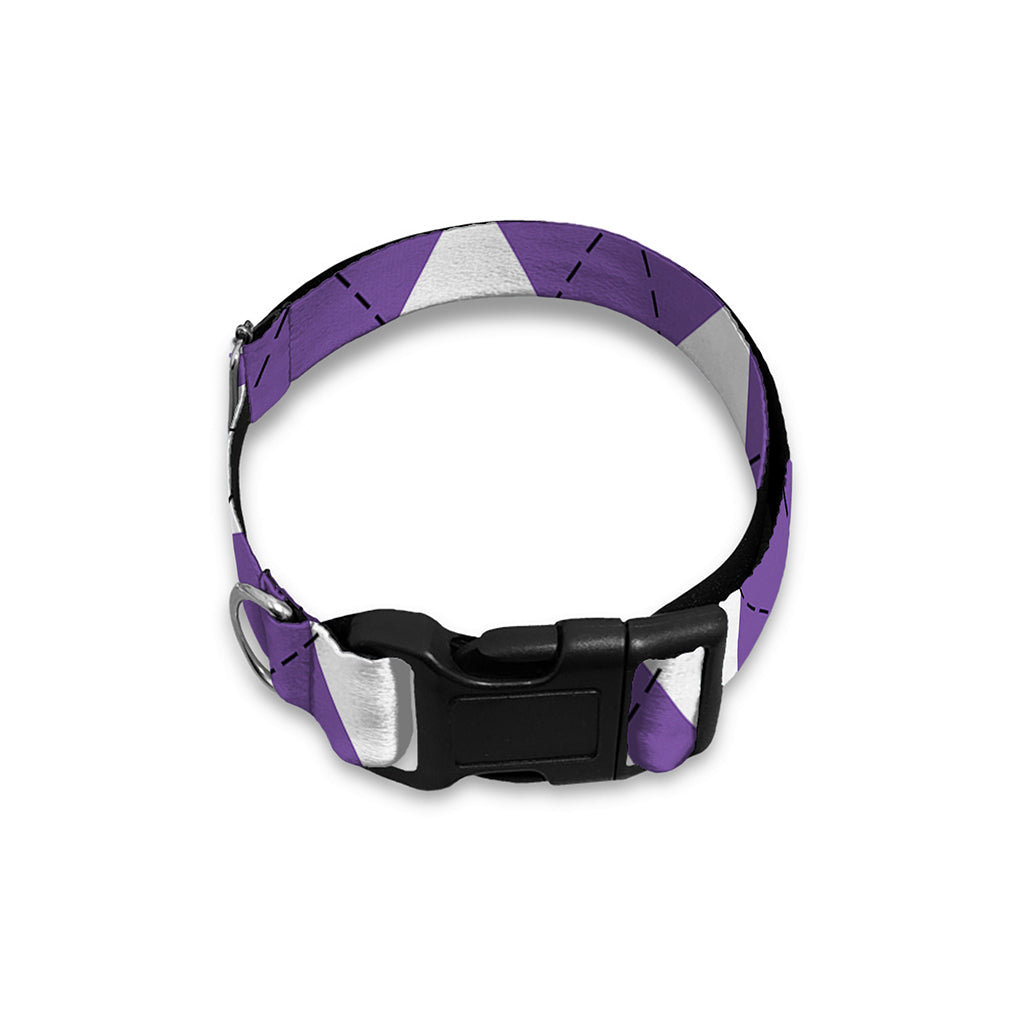White And Purple Argyle Pattern Print Dog Collar