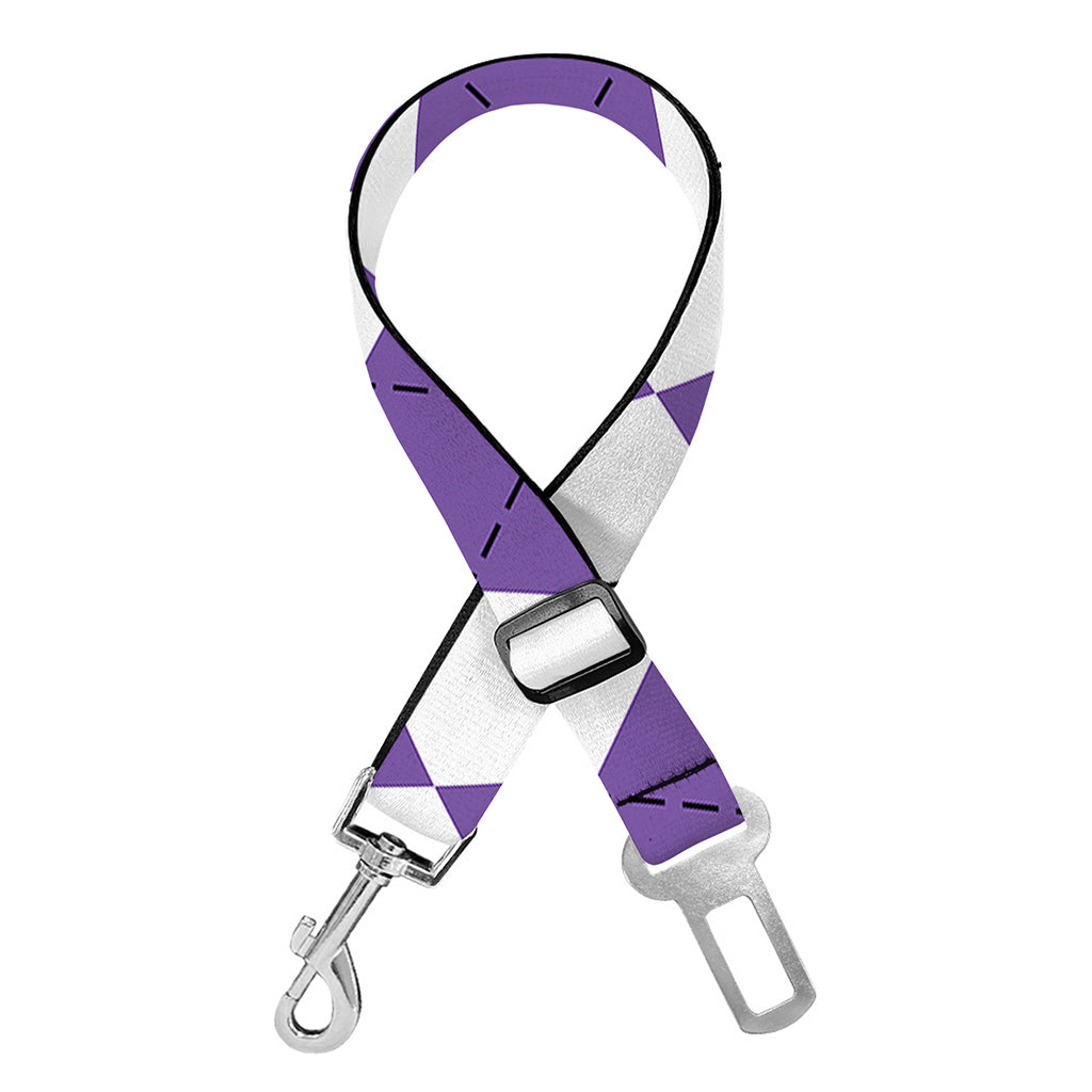 White And Purple Argyle Pattern Print Dog Seat Belt