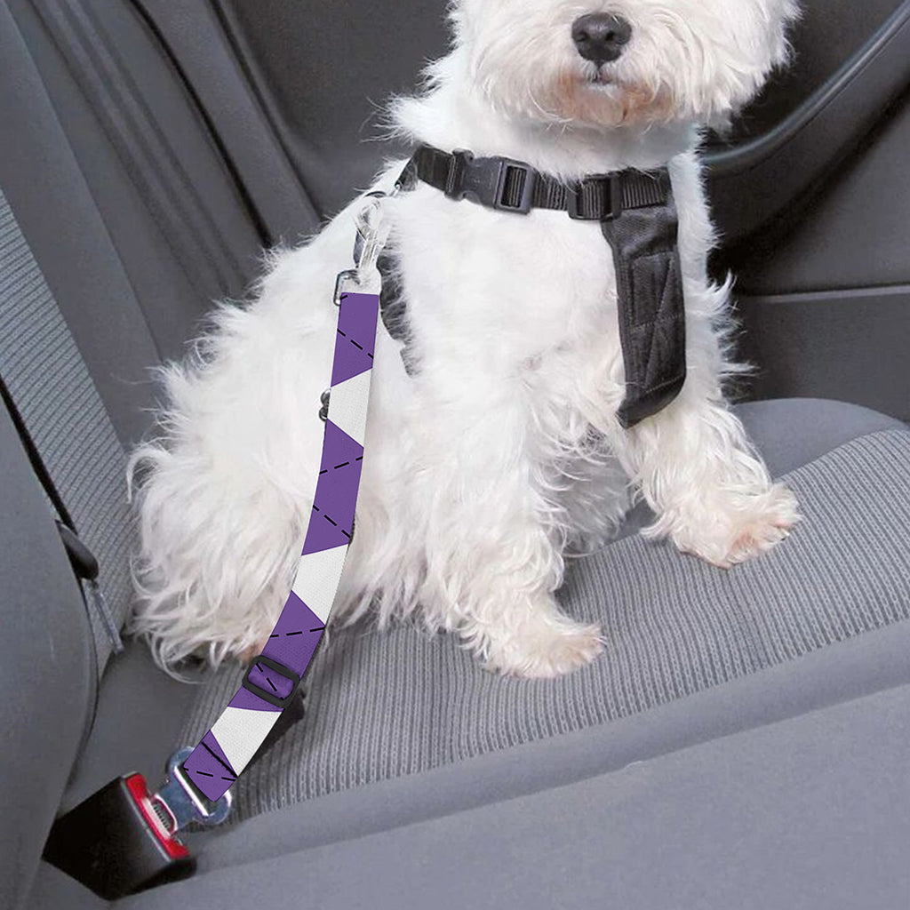 White And Purple Argyle Pattern Print Dog Seat Belt