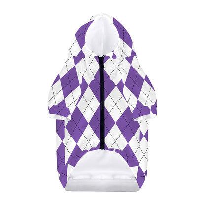 White And Purple Argyle Pattern Print Dog Zip Up Hoodie