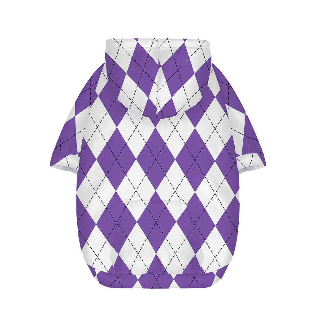 White And Purple Argyle Pattern Print Dog Zip Up Hoodie