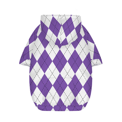 White And Purple Argyle Pattern Print Dog Zip Up Hoodie
