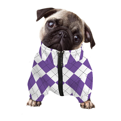 White And Purple Argyle Pattern Print Dog Zip Up Jacket