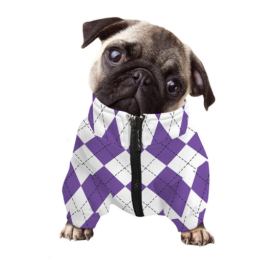 White And Purple Argyle Pattern Print Dog Zip Up Jacket