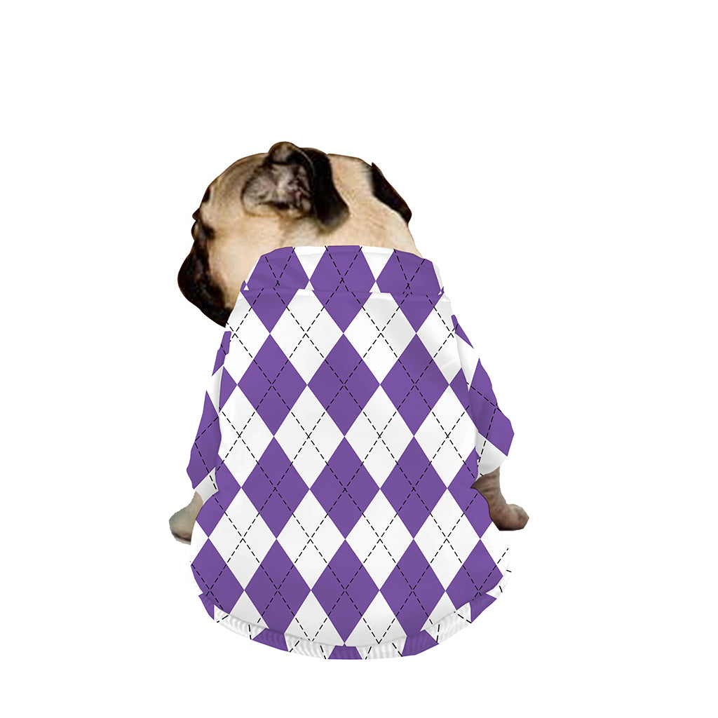 White And Purple Argyle Pattern Print Dog Zip Up Jacket