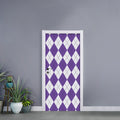 White And Purple Argyle Pattern Print Door Sticker