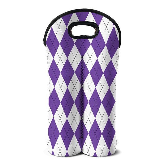 White And Purple Argyle Pattern Print Double Neoprene Wine Tote