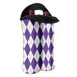White And Purple Argyle Pattern Print Double Neoprene Wine Tote