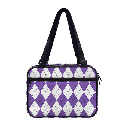 White And Purple Argyle Pattern Print Double Strap Bible Bag