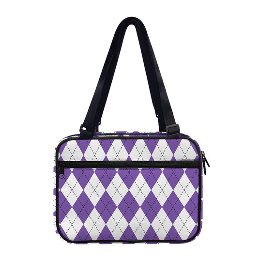 White And Purple Argyle Pattern Print Double Strap Bible Bag