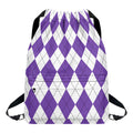 White And Purple Argyle Pattern Print Drawstring Backpack
