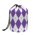 White And Purple Argyle Pattern Print Drawstring Makeup Bag