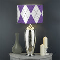 White And Purple Argyle Pattern Print Drum Lamp Shade