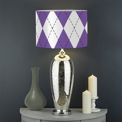 White And Purple Argyle Pattern Print Drum Lamp Shade