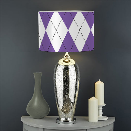 White And Purple Argyle Pattern Print Drum Lamp Shade