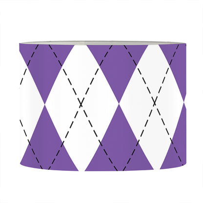 White And Purple Argyle Pattern Print Drum Lamp Shade