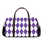 White And Purple Argyle Pattern Print Duffle Bag