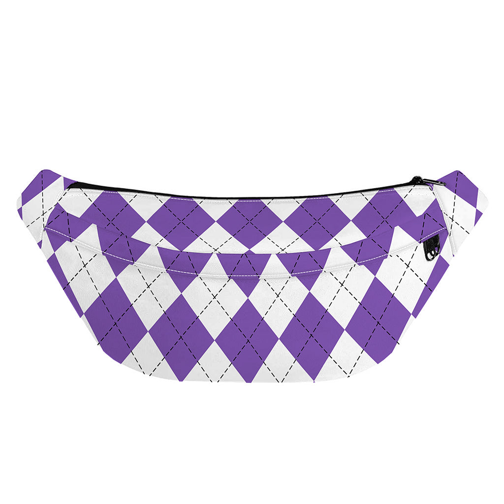 White And Purple Argyle Pattern Print Fanny Pack
