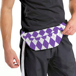 White And Purple Argyle Pattern Print Fanny Pack