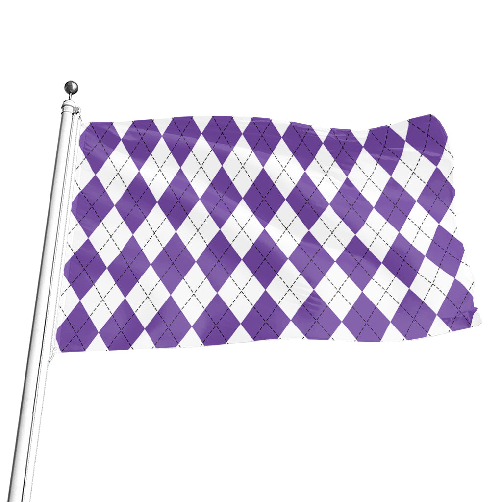White And Purple Argyle Pattern Print Flag