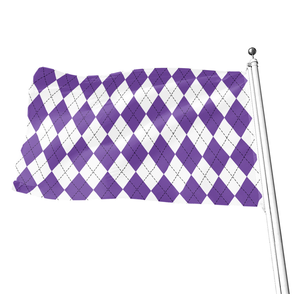 White And Purple Argyle Pattern Print Flag