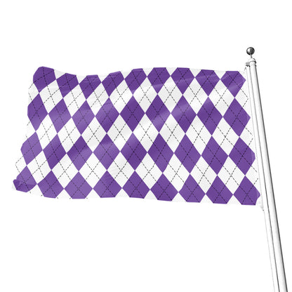 White And Purple Argyle Pattern Print Flag