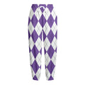 White And Purple Argyle Pattern Print Fleece Lined Knit Pants