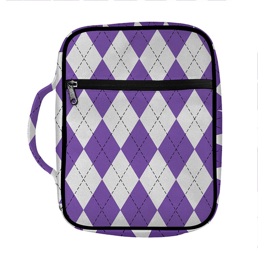 White And Purple Argyle Pattern Print Front Pocket Bible Bag
