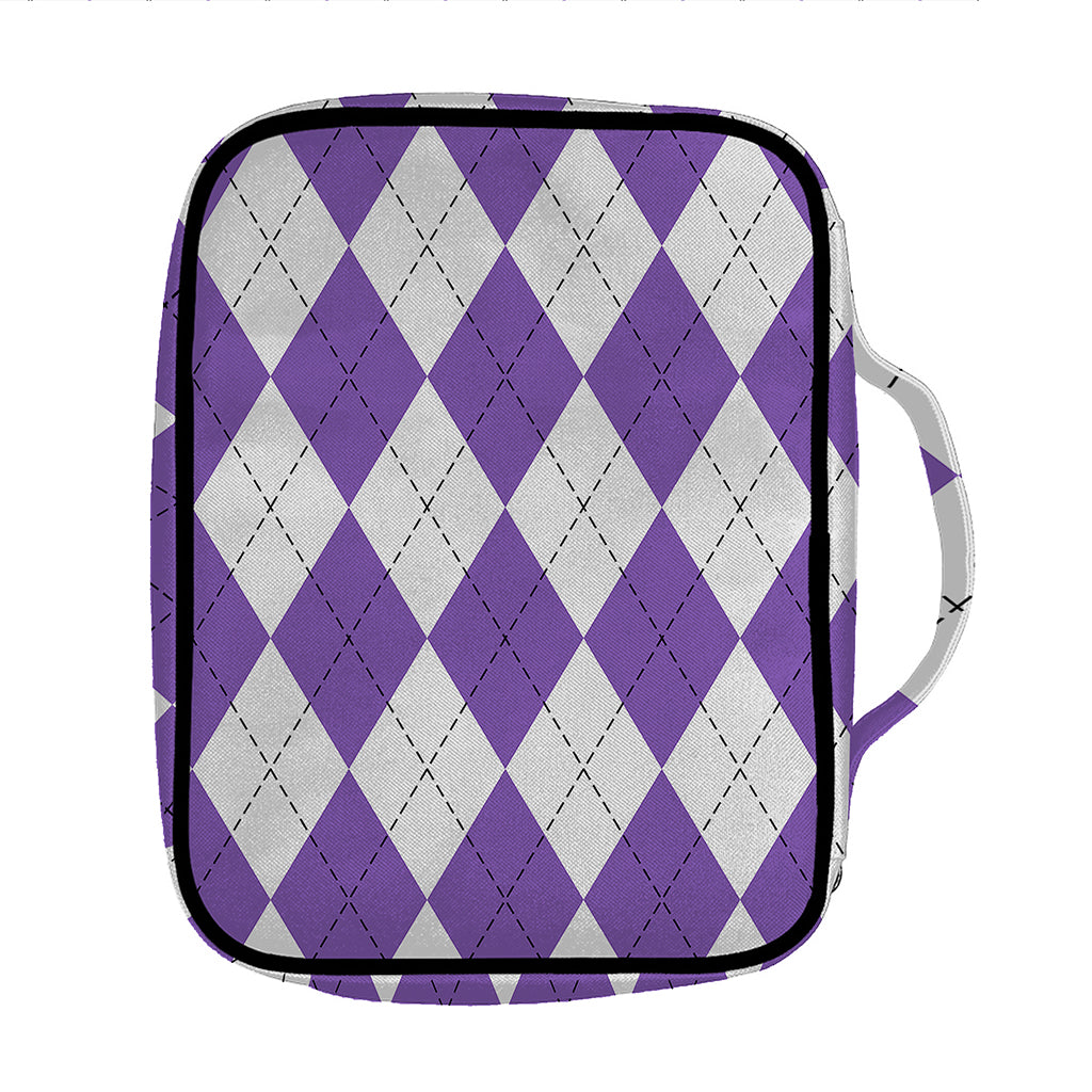 White And Purple Argyle Pattern Print Front Pocket Bible Bag