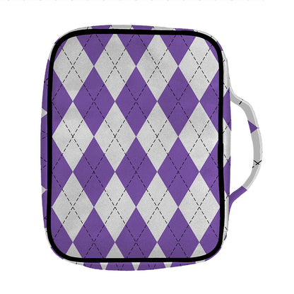 White And Purple Argyle Pattern Print Front Pocket Bible Bag