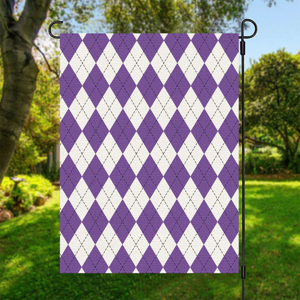 White And Purple Argyle Pattern Print Garden Flag