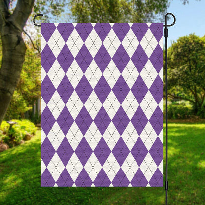 White And Purple Argyle Pattern Print Garden Flag