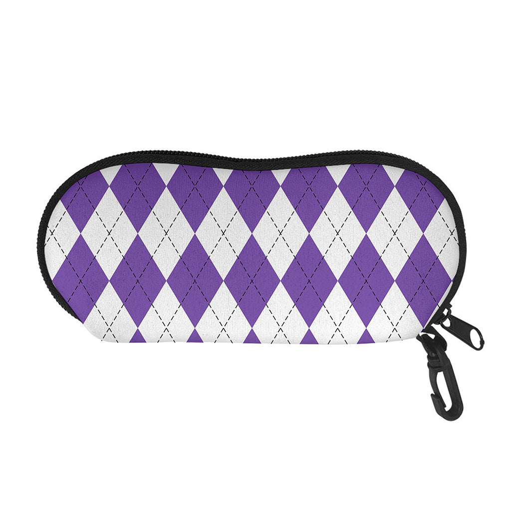 White And Purple Argyle Pattern Print Glasses Case