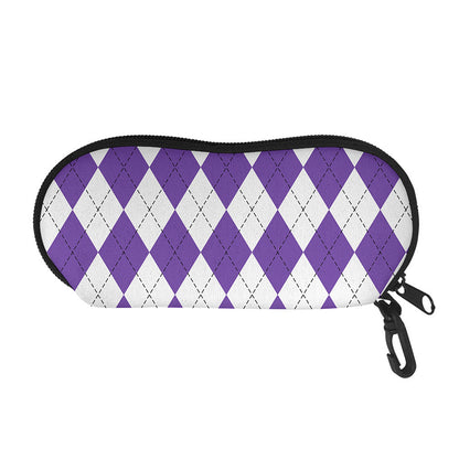 White And Purple Argyle Pattern Print Glasses Case