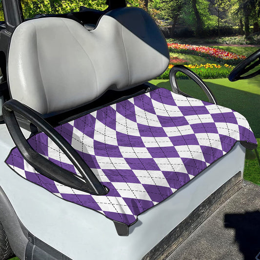 White And Purple Argyle Pattern Print Golf Cart Seat Cover