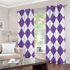 White And Purple Argyle Pattern Print Grommet Curtains