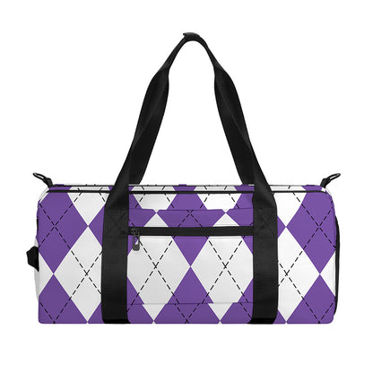 White And Purple Argyle Pattern Print Gym Bag