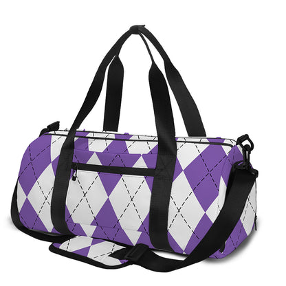 White And Purple Argyle Pattern Print Gym Bag