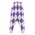 White And Purple Argyle Pattern Print Hammer Pants