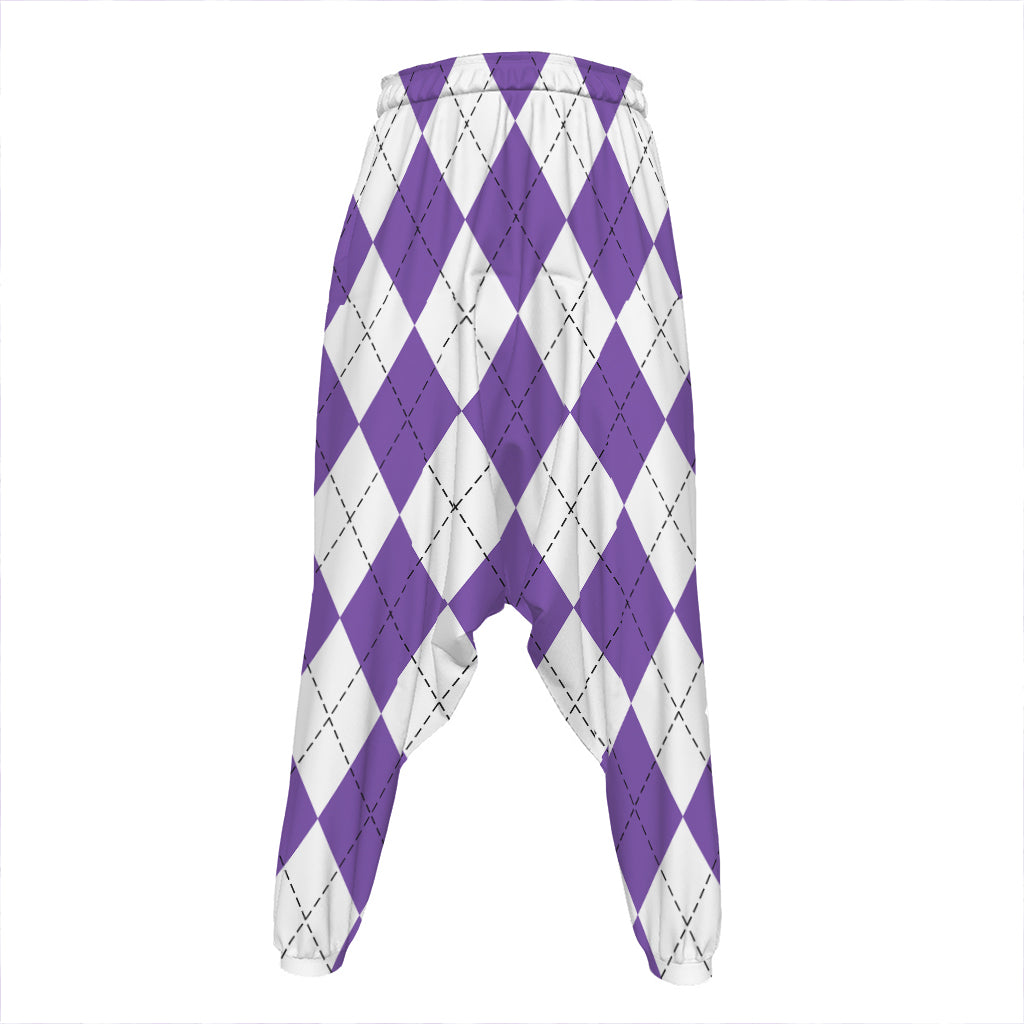 White And Purple Argyle Pattern Print Hammer Pants