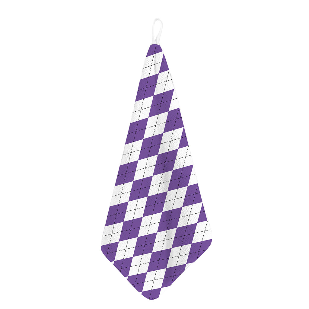 White And Purple Argyle Pattern Print Hand Towel